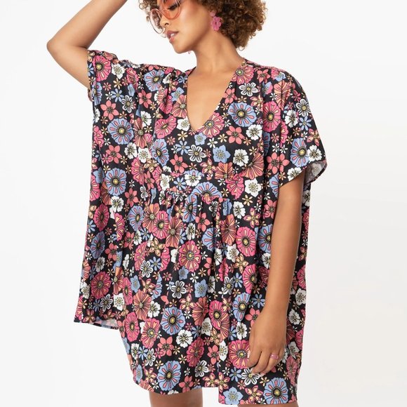 Unique Vintage Dresses & Skirts - Smak Parlour Black & Purple Retro Floral Roper Caftan One Size